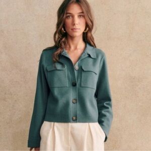 Sezane Betty Teal Cardigan Sweater
